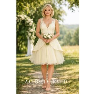 Mikael D Tulle Peplum Bridal Gown 10 Ivory NWT